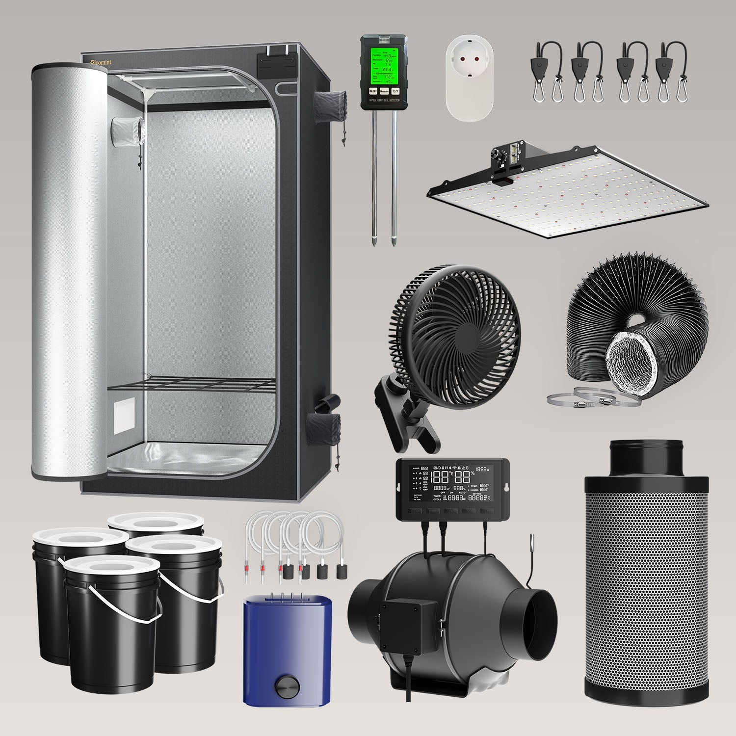 Bloomint Growzelt Komplettset 2.0 mit Hydroponic System - 100 x 100 x 200 cm