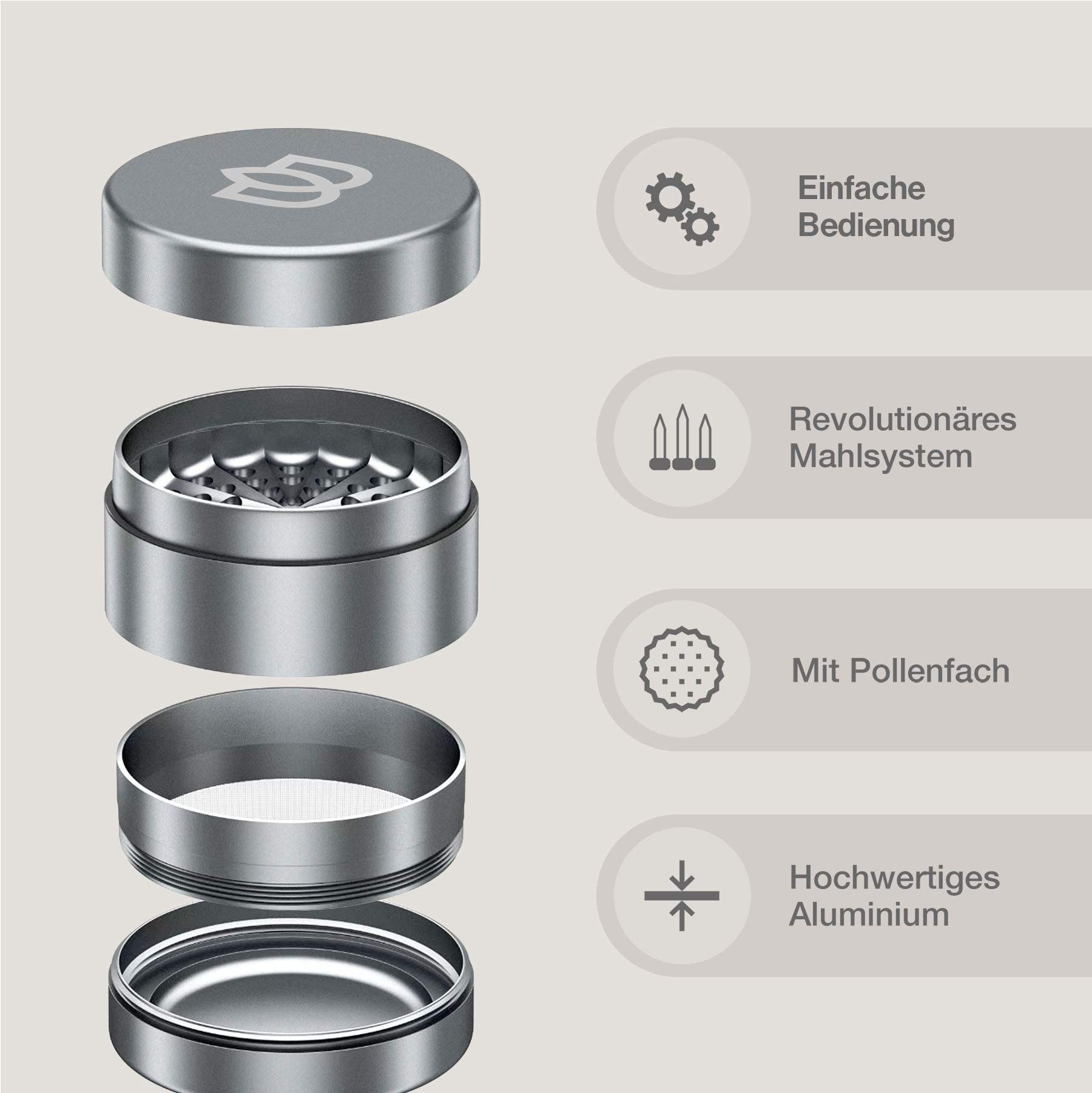 Bloomint Apollo Grinder 2.0, Silber, 63 mm