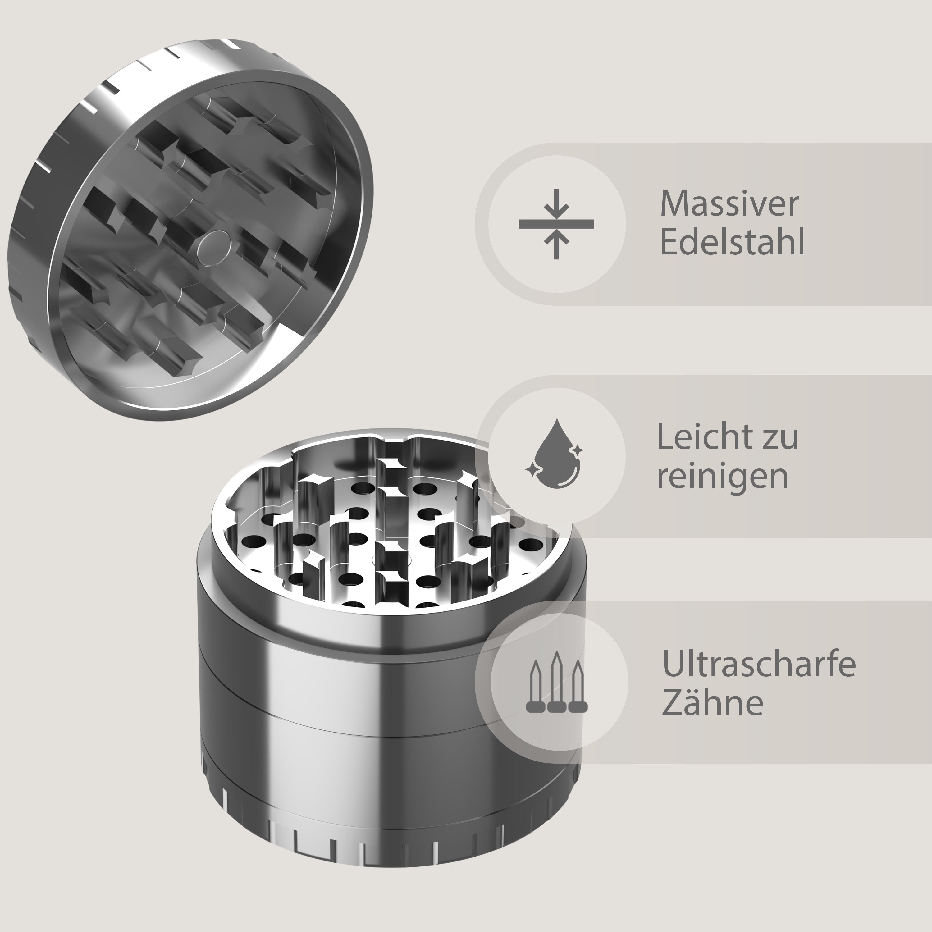 Bloomint Edelstahl Grinder 4-teilig 55mm