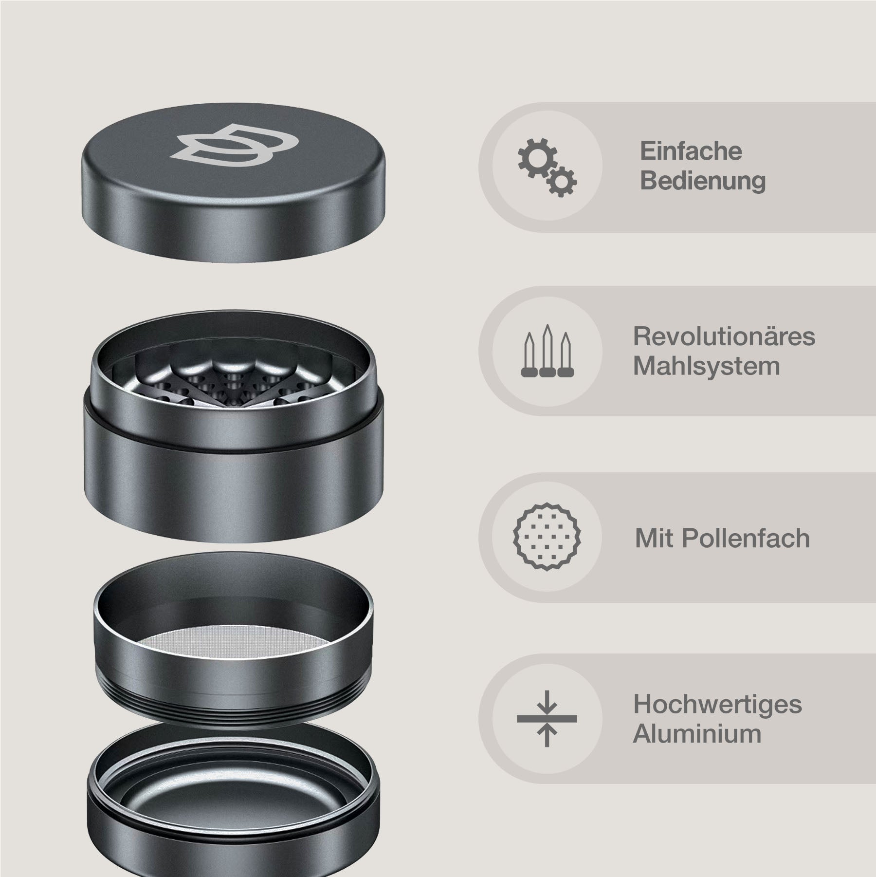 Bloomint Apollo Grinder 2.0, Grau, 63 mm