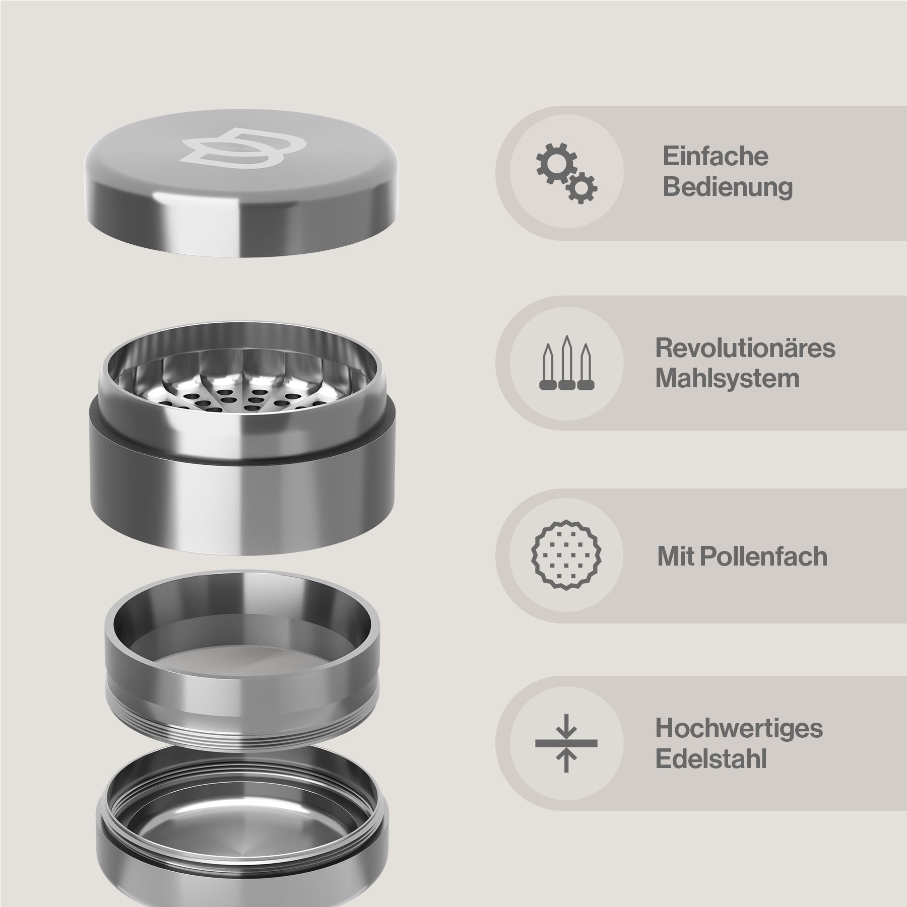 Bloomint Apollo Edelstahl Grinder 2.0, 63 mm
