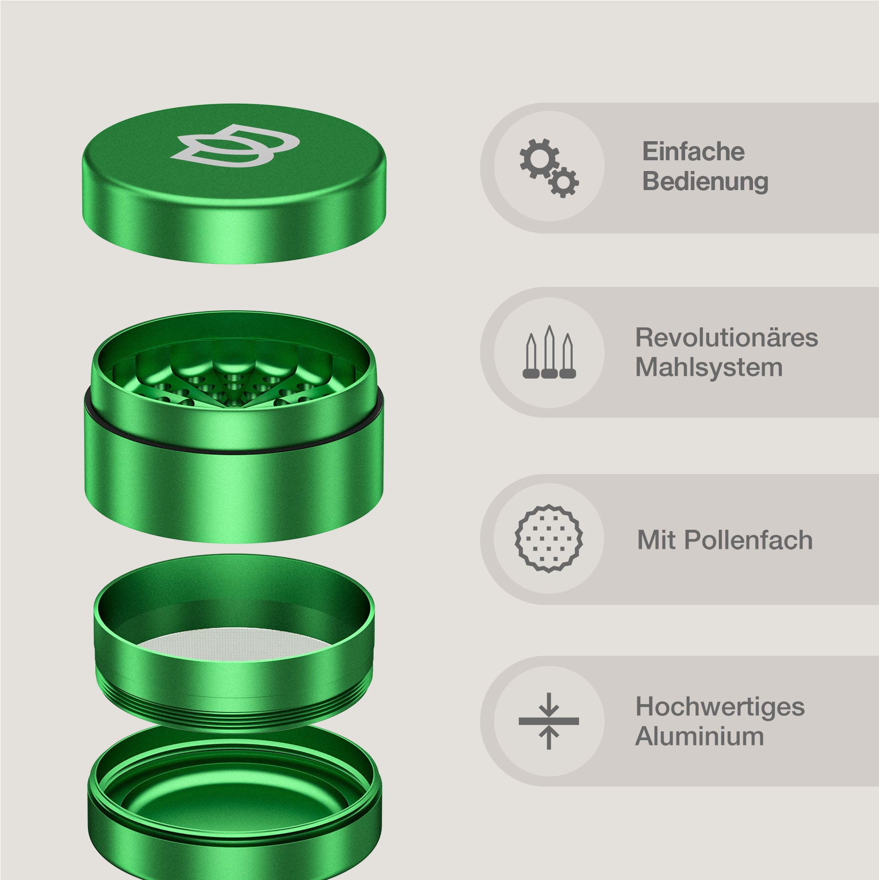 Bloomint Apollo Grinder 2.0, Grün, 63 mm