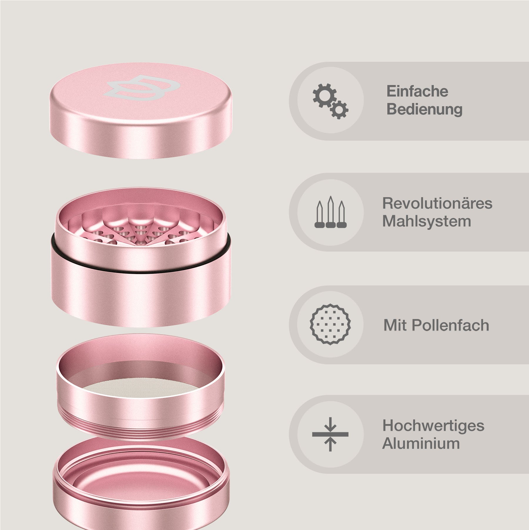 Bloomint Apollo Grinder 2.0, Rose Gold, 63 mm