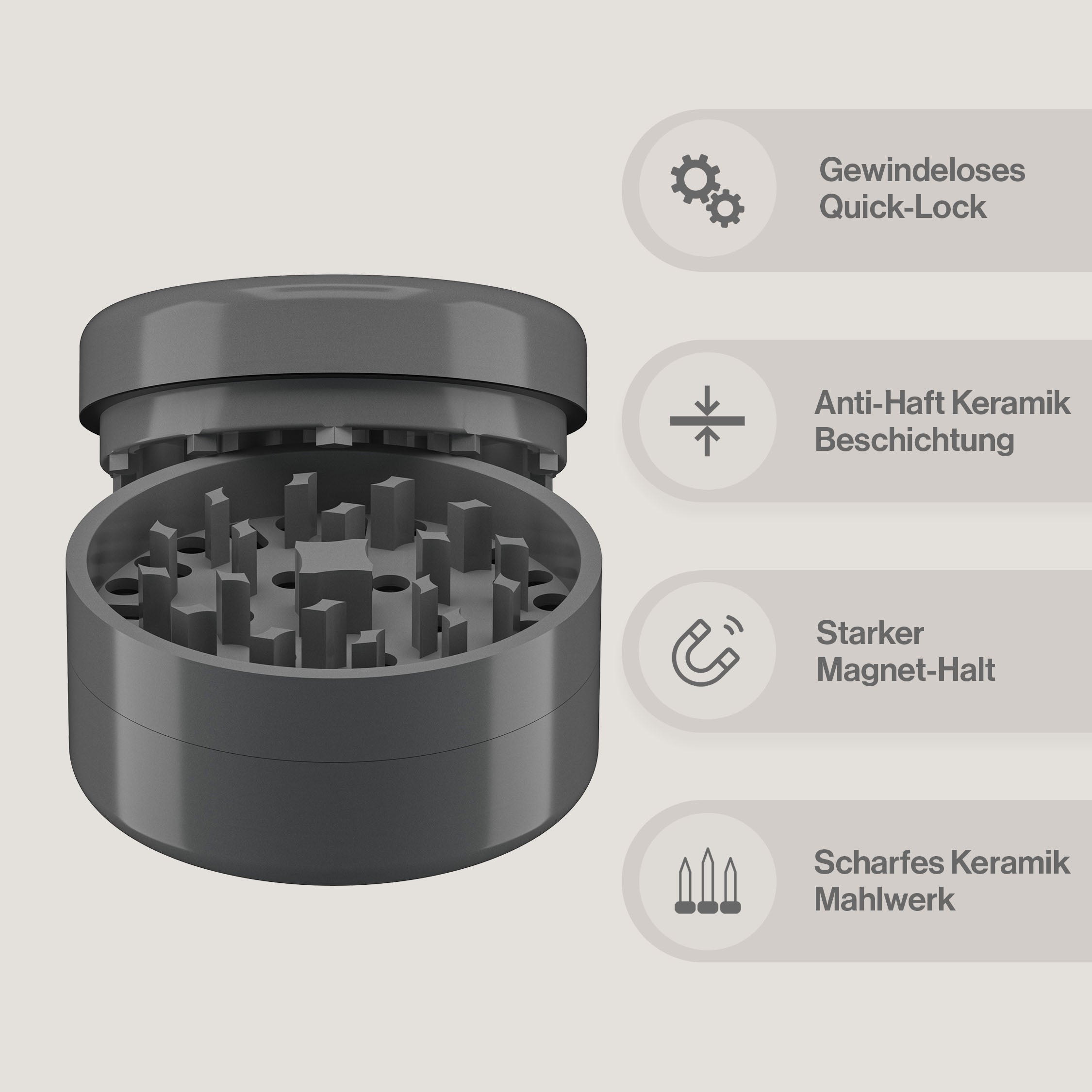 Bloomint Ultra Keramik Grinder, Grau, 63 mm