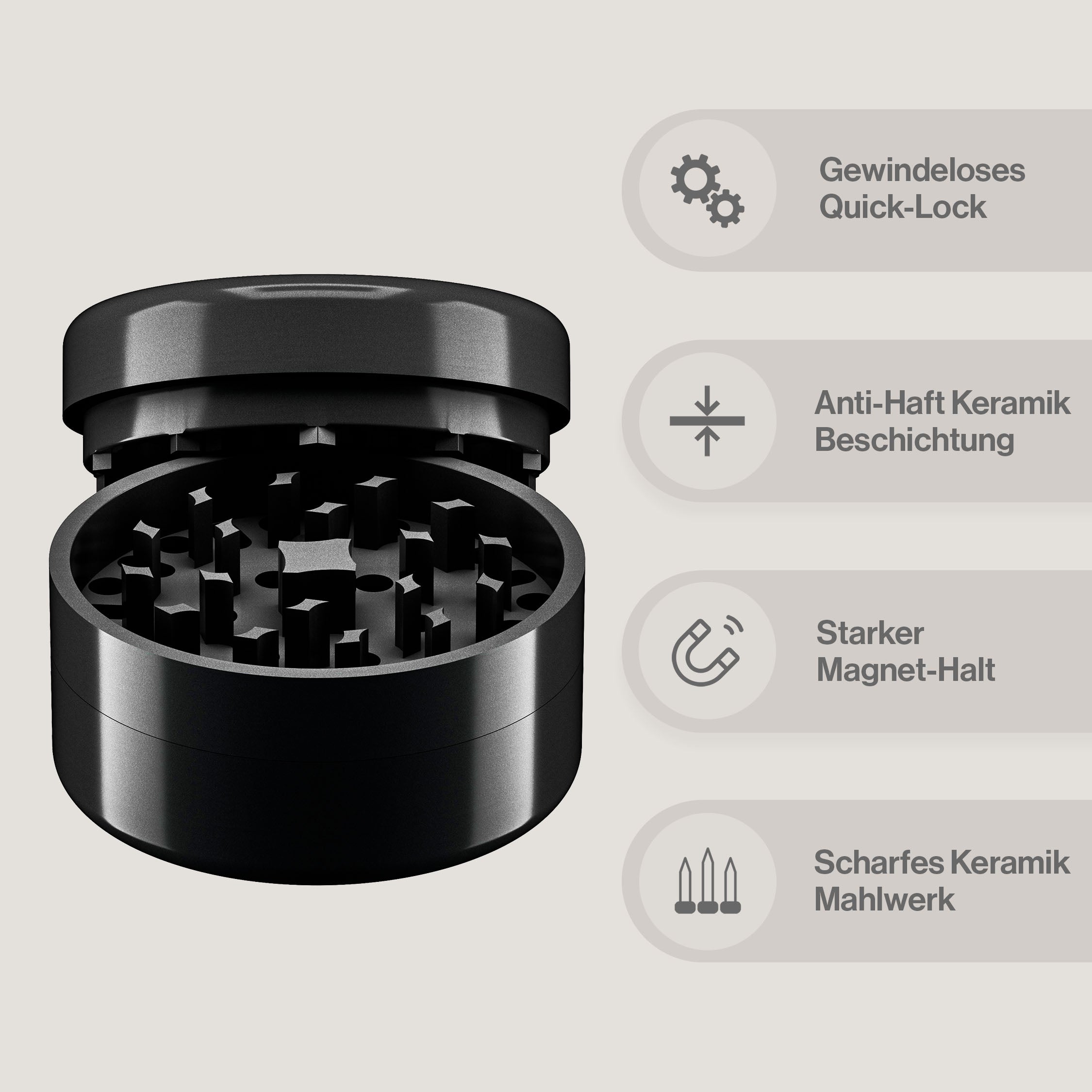 Bloomint Ultra Keramik Grinder, Schwarz, 63 mm
