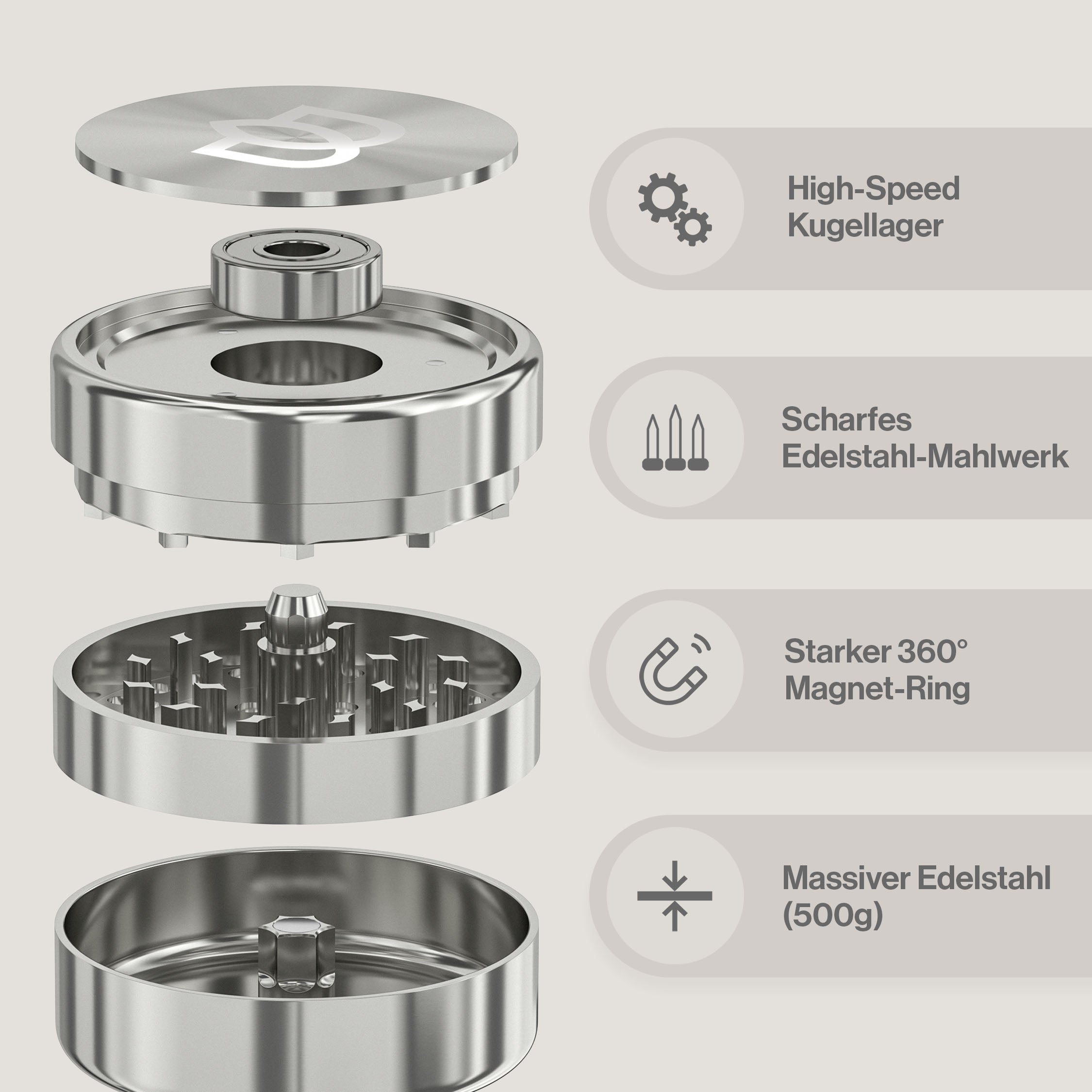 Bloomint Cyber Edelstahl Grinder, 3-teilig, 62mm